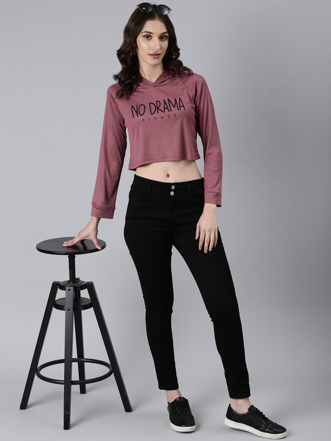 Women Mauve Typographic Crop Boxy Tshirt