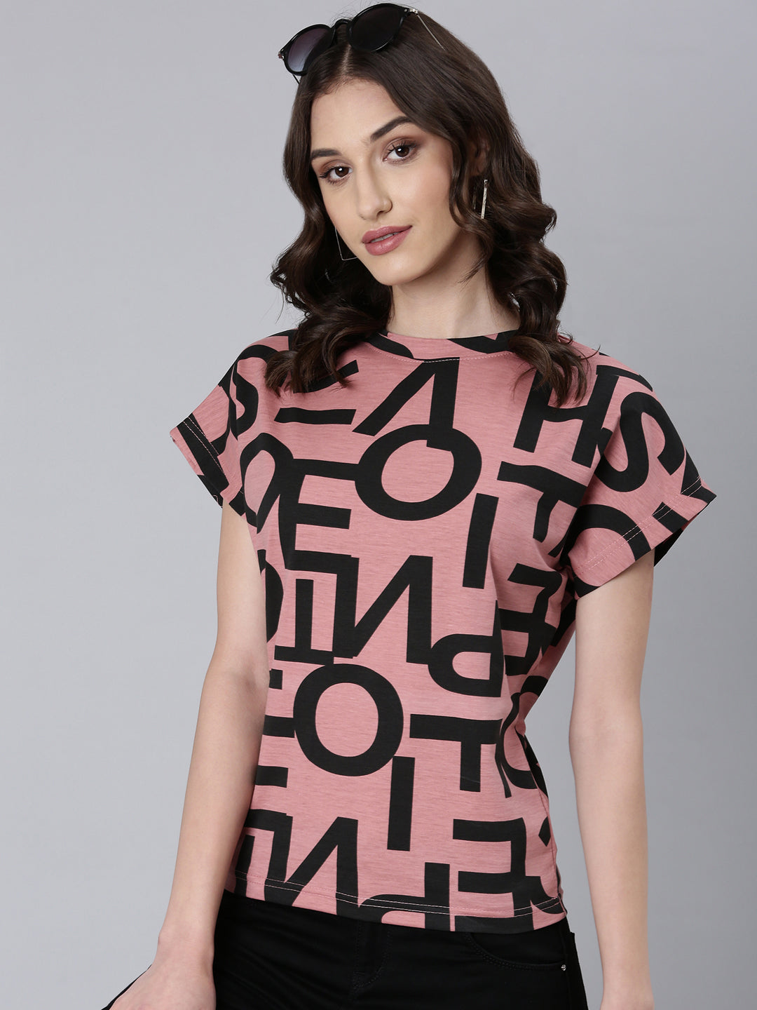 Women Mauve Typographic Boxy Tshirt