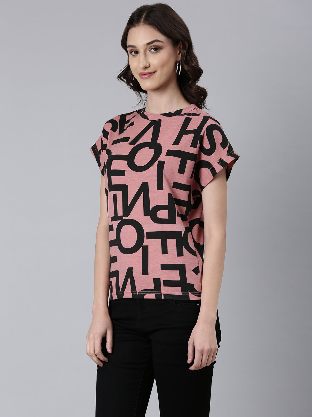 Women Mauve Typographic Boxy Tshirt