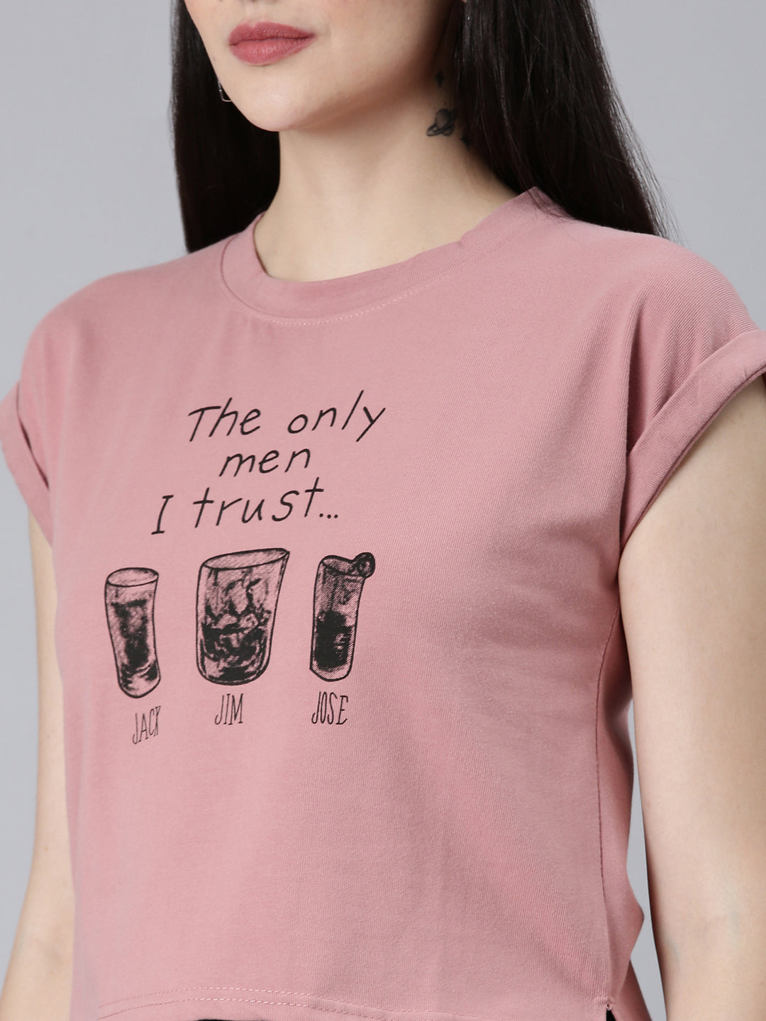 Women Peach Typographic Slim Fit Tshirt