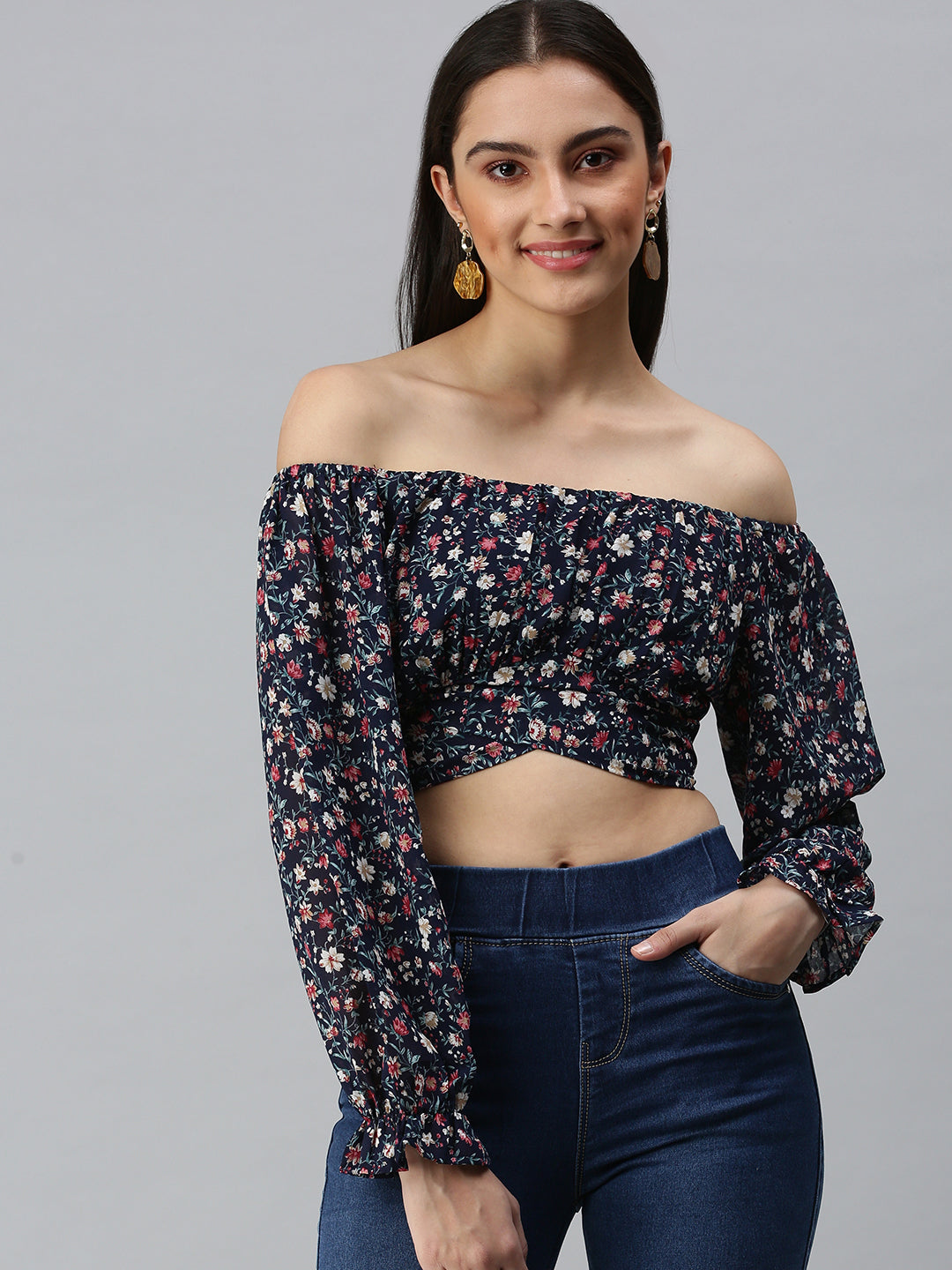 Women's Printed Navy Blue Top