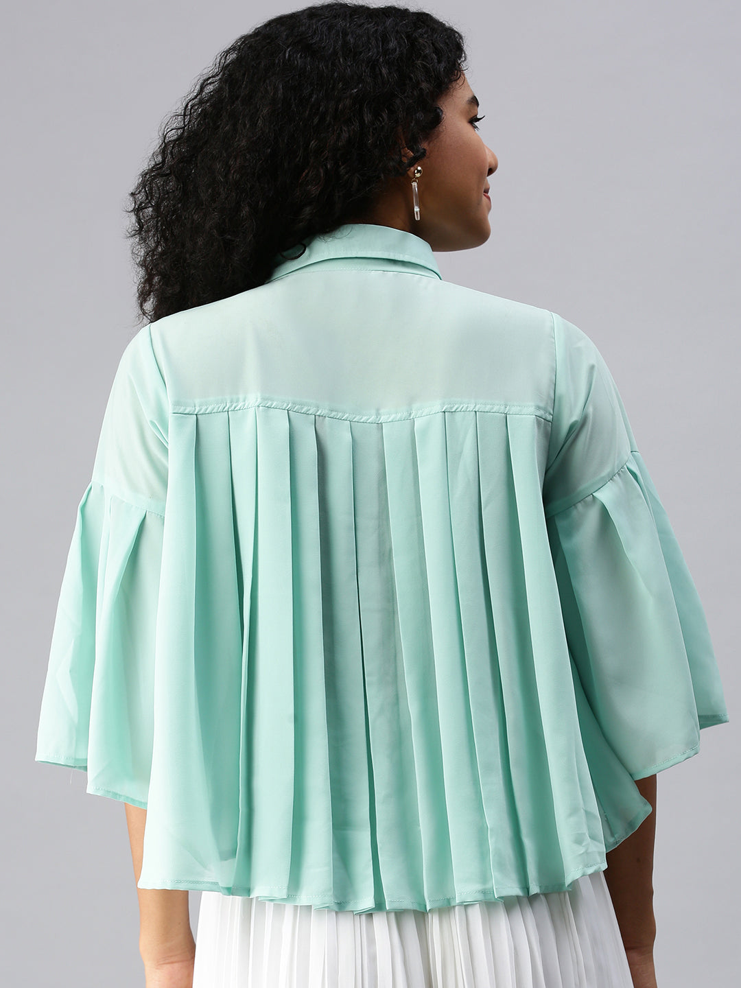Women Sea Green Solid A-Line Top