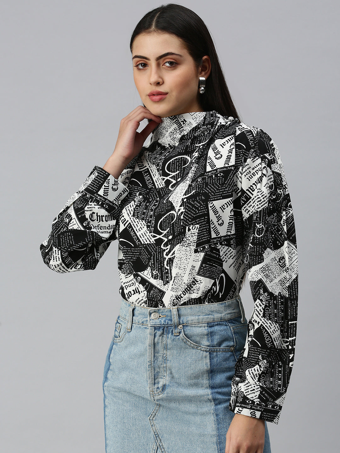 Women's Printed Black Top