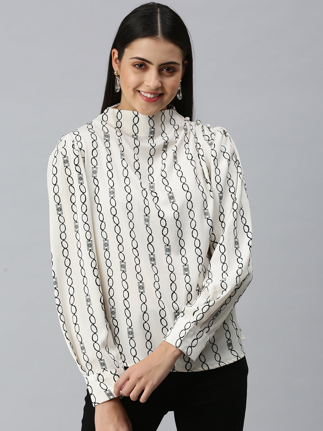 Women's Printed Off White Top