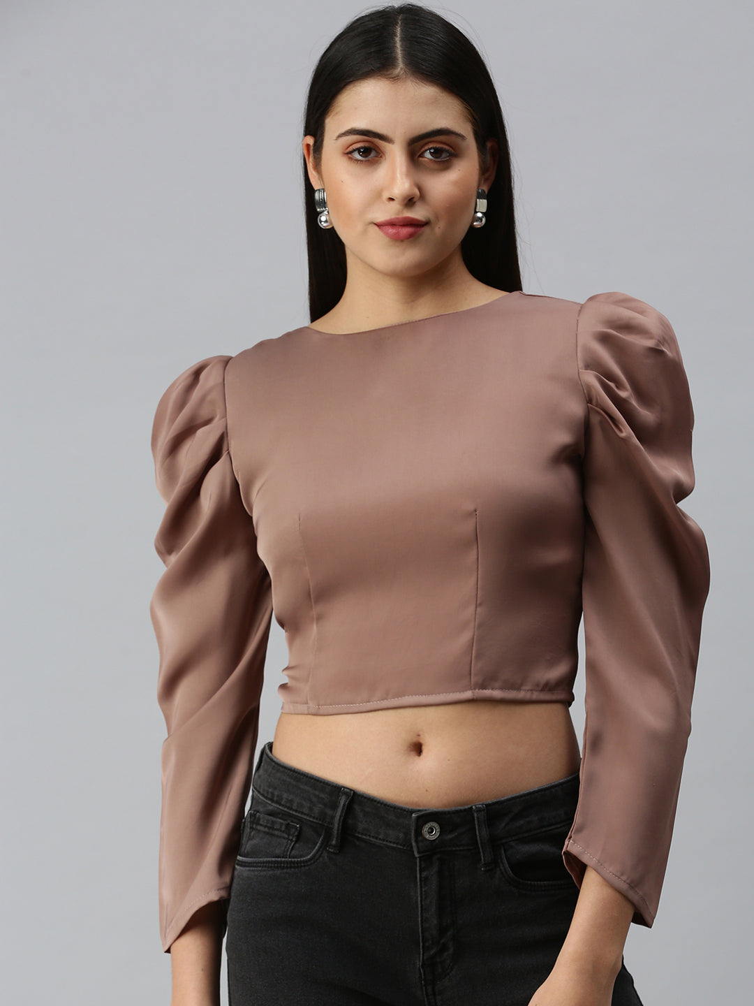 Women Taupe Solid Top