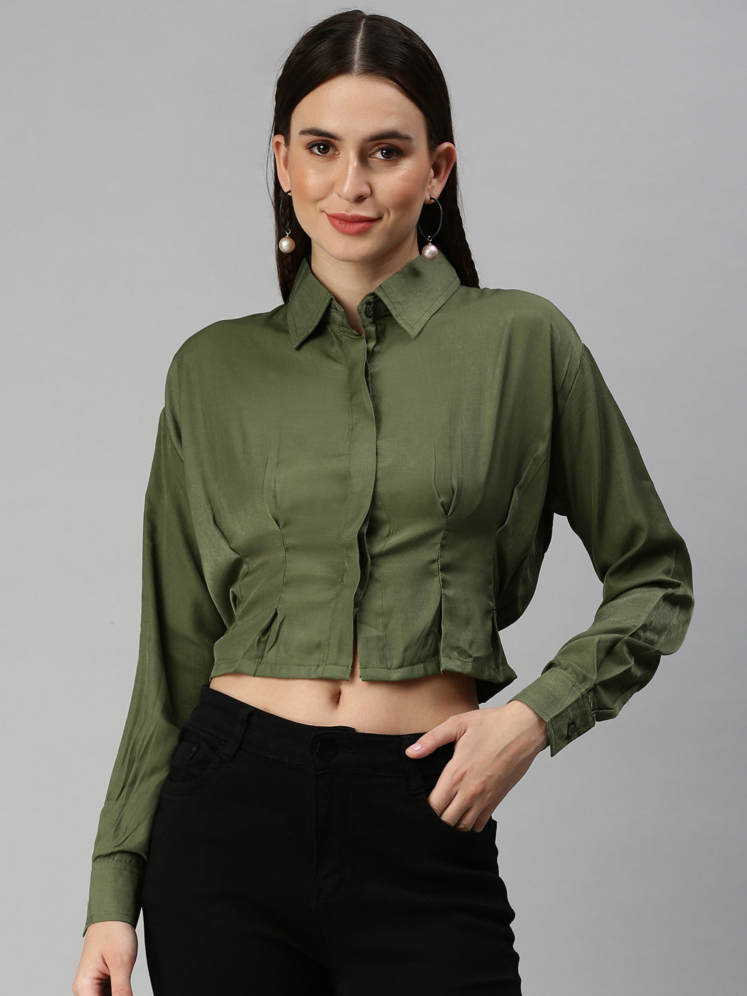 Women's Green Solid Tops