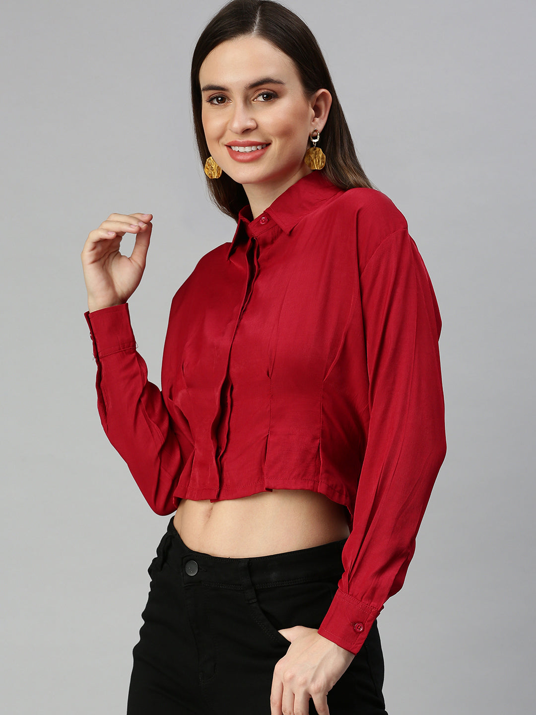 Women's Red Solid Tops