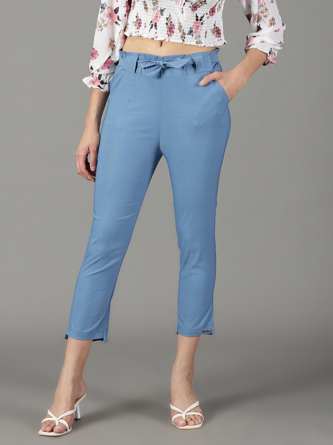 Women's Blue Solid Trouser