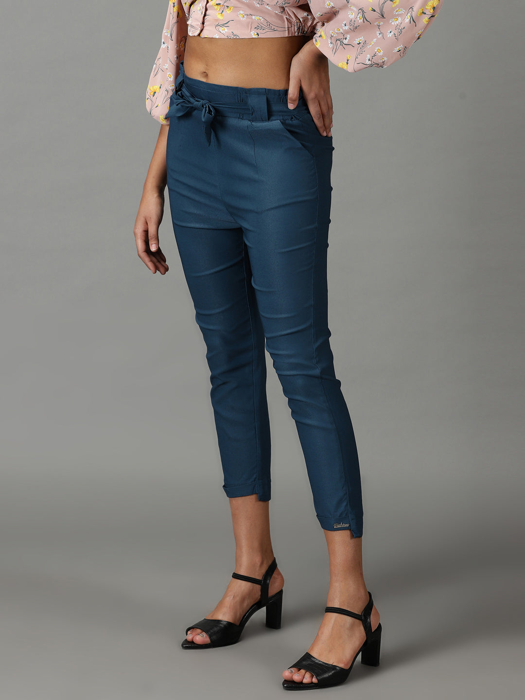 Women's Teal Solid Trouser