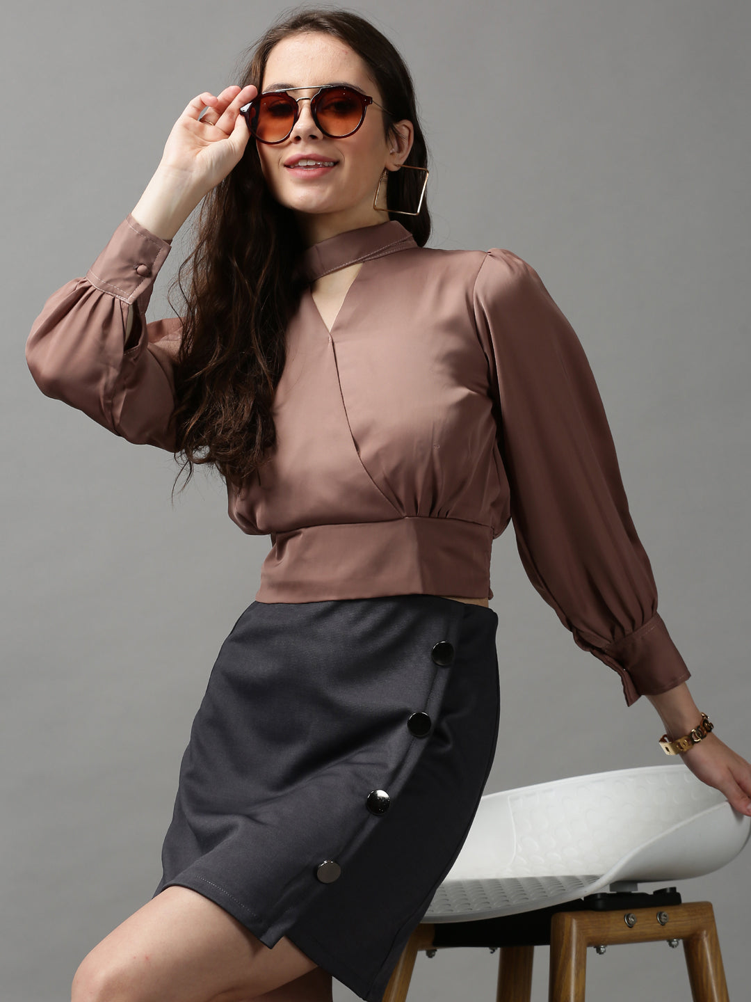 Women's Taupe Solid Top