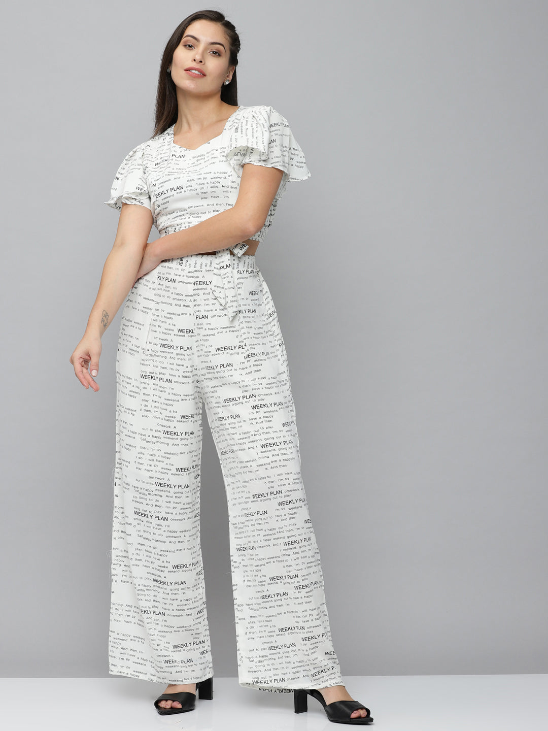 Women's White Printed  Co-Ords