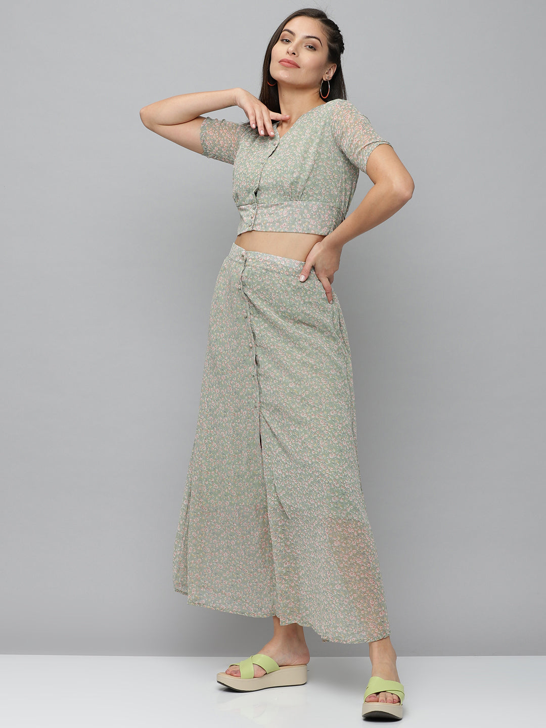 Women's Green Printed  Co-Ords