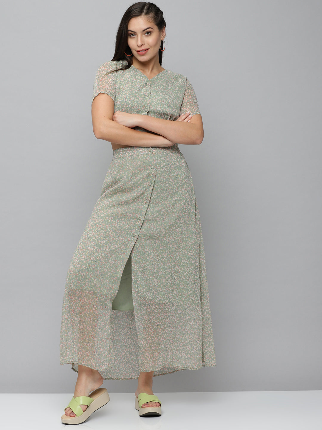 Women's Green Printed  Co-Ords
