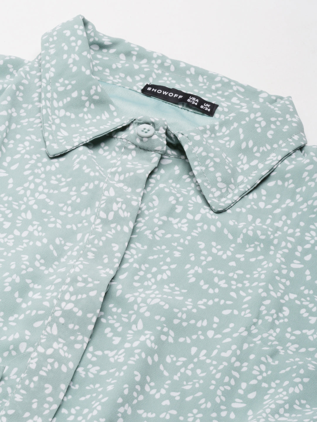 Women Sea Green Printed Shirt StyleCrop Top