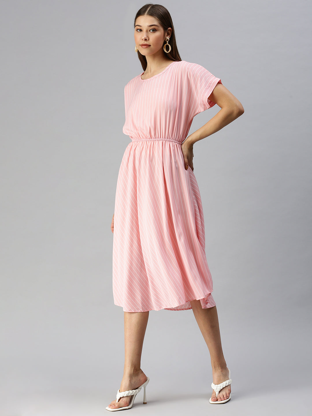 Women Peach Striped A-Line Dress