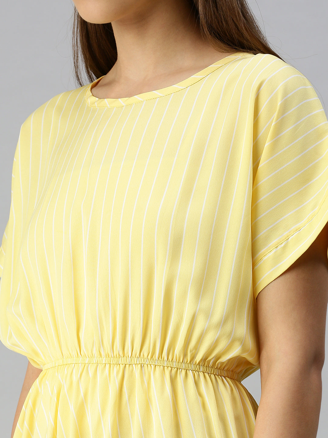 Women Yellow Striped A-Line Dress
