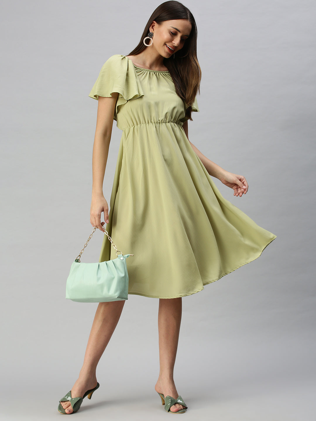 Women Green Solid A-Line Dress