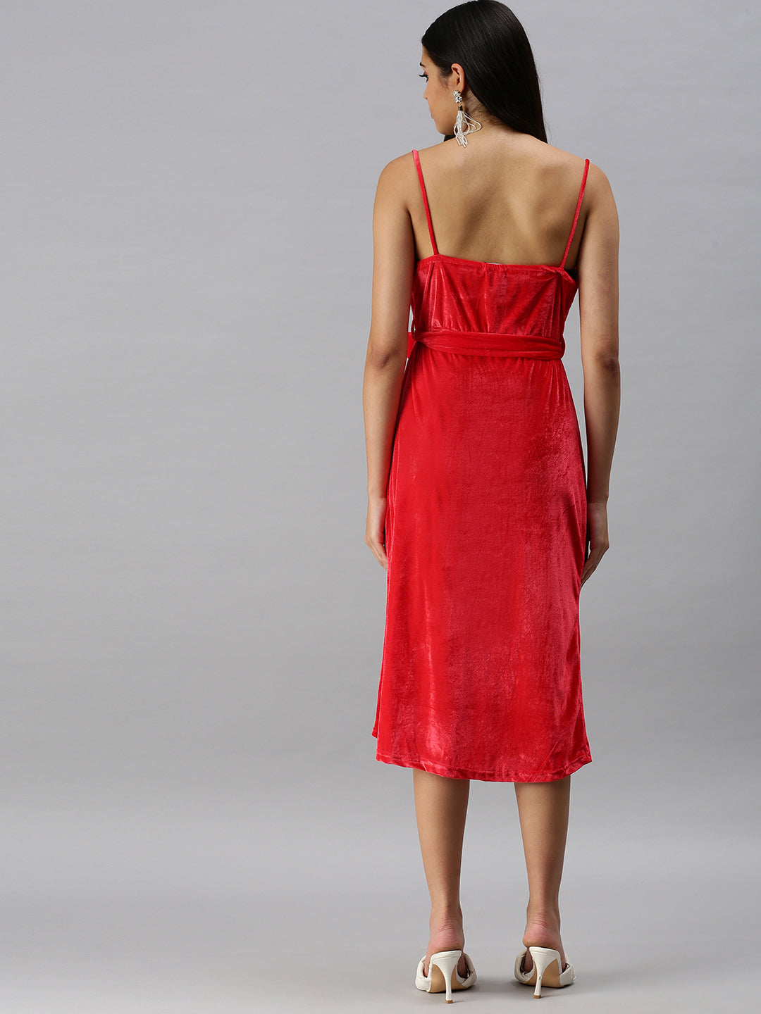 Women's A-Line Cowl Red Solid Dress