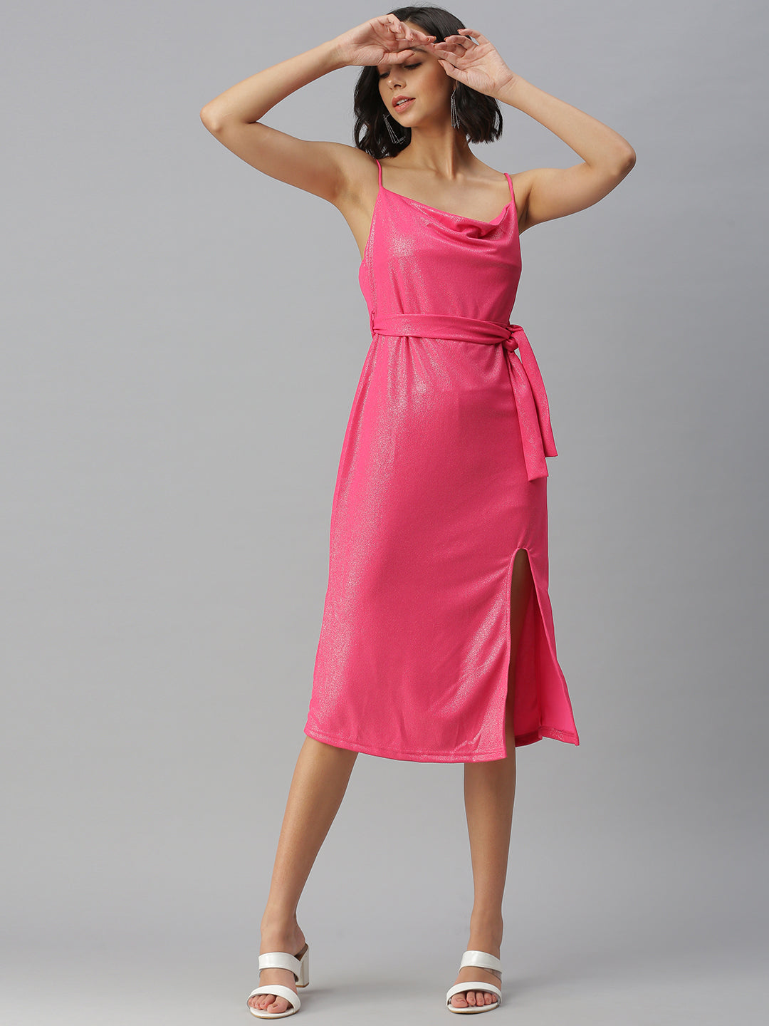 Women's Pink Solid Sheath Dress