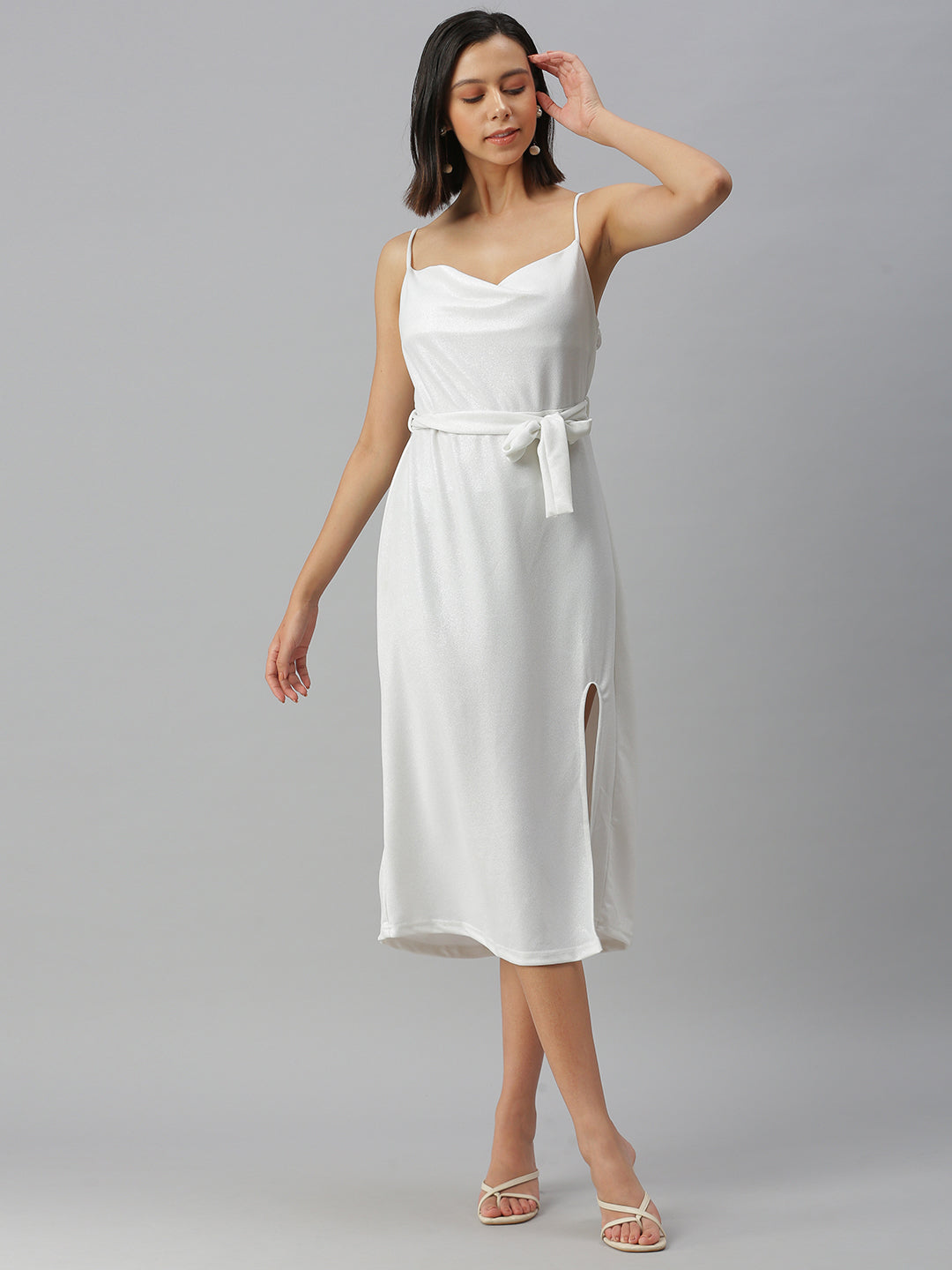 Women's White Solid Sheath Dress