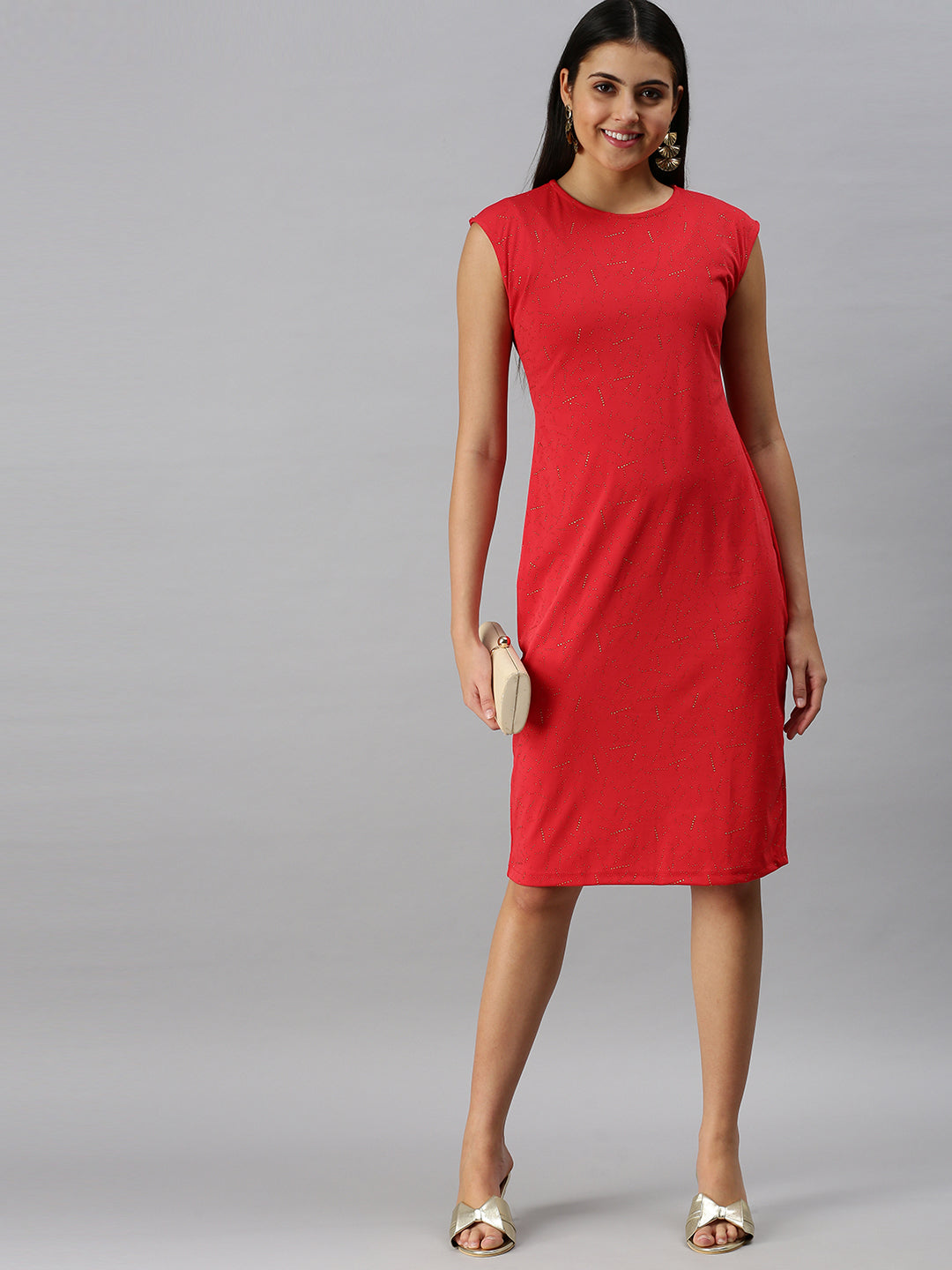 Women Red Solid Sheath Dress