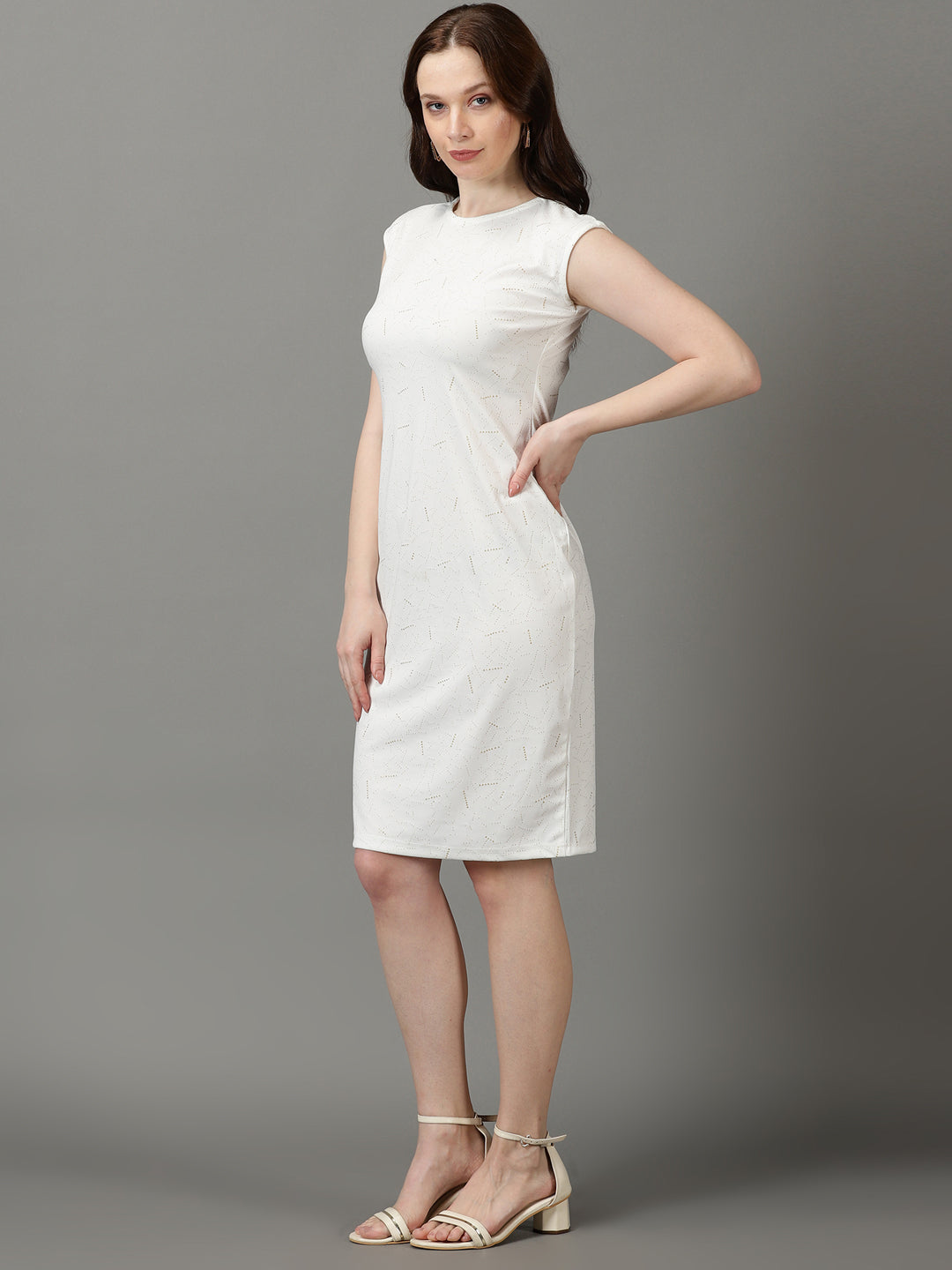 Women's White Embellished Bodycon Dress