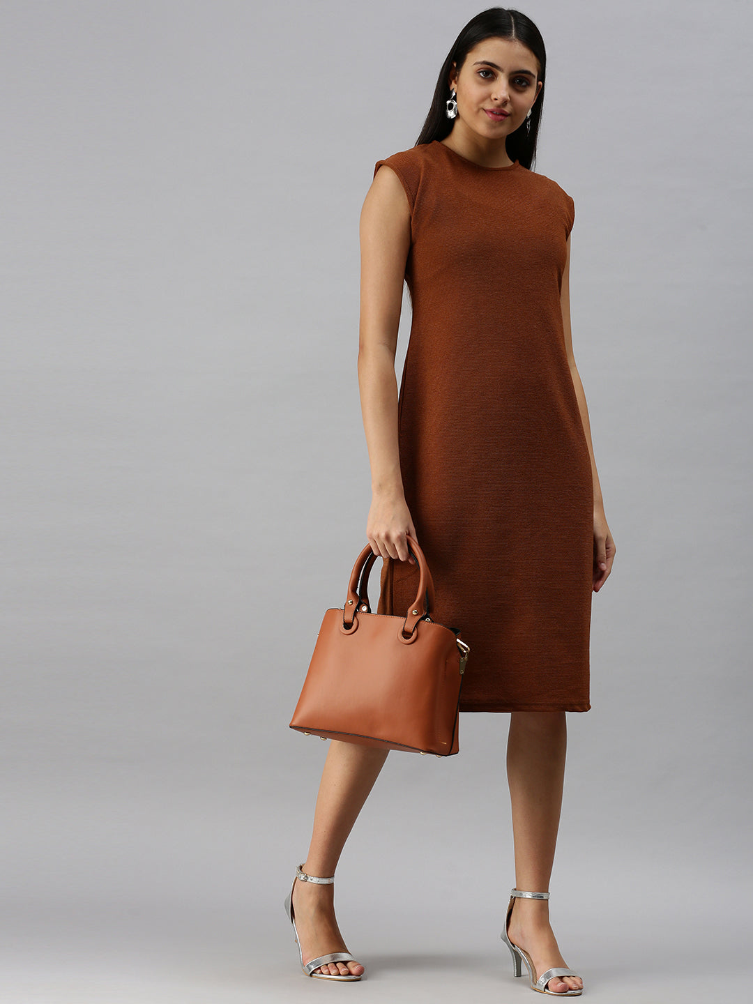 Women Brown Solid A-Line Dress