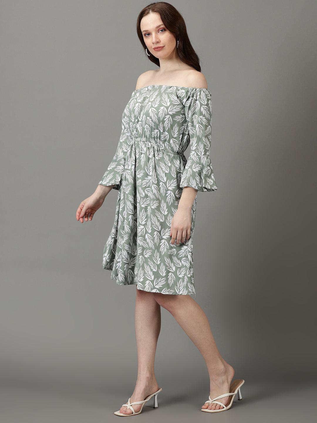 Women's Green Printed Fit and Flare Dress