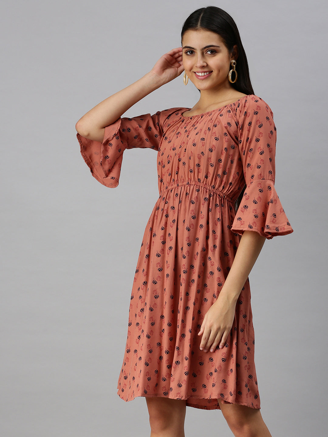 Women Brown Printed A-Line Dress