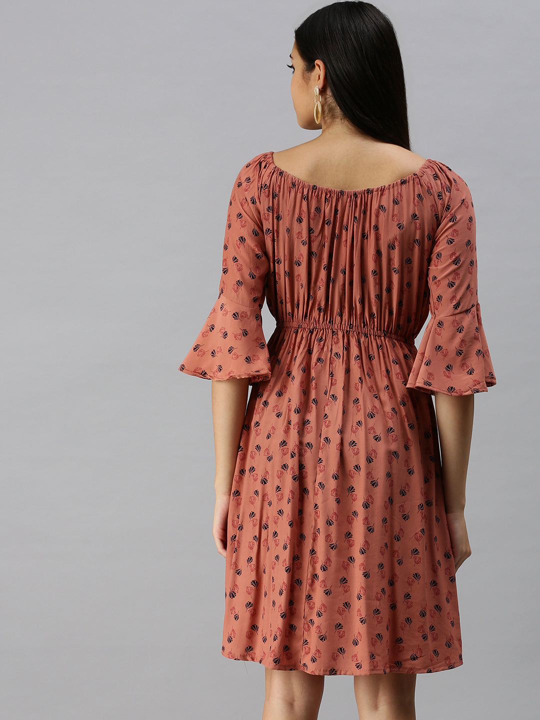 Women Brown Printed A-Line Dress