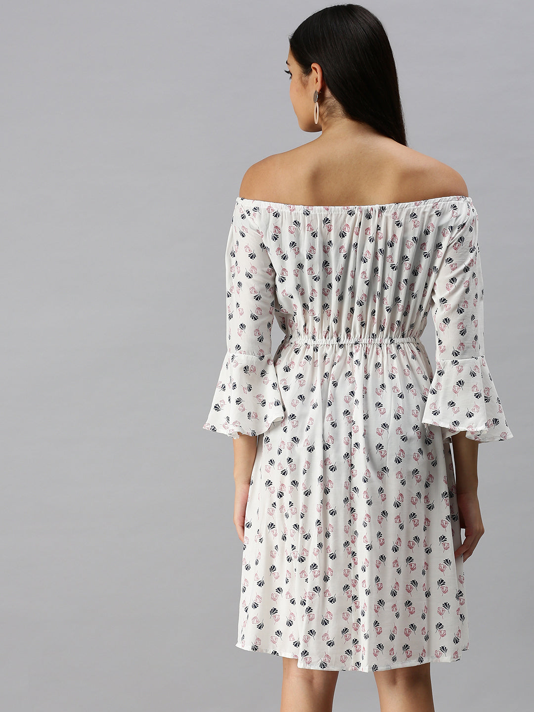 Women's A-Line White Printed Dress