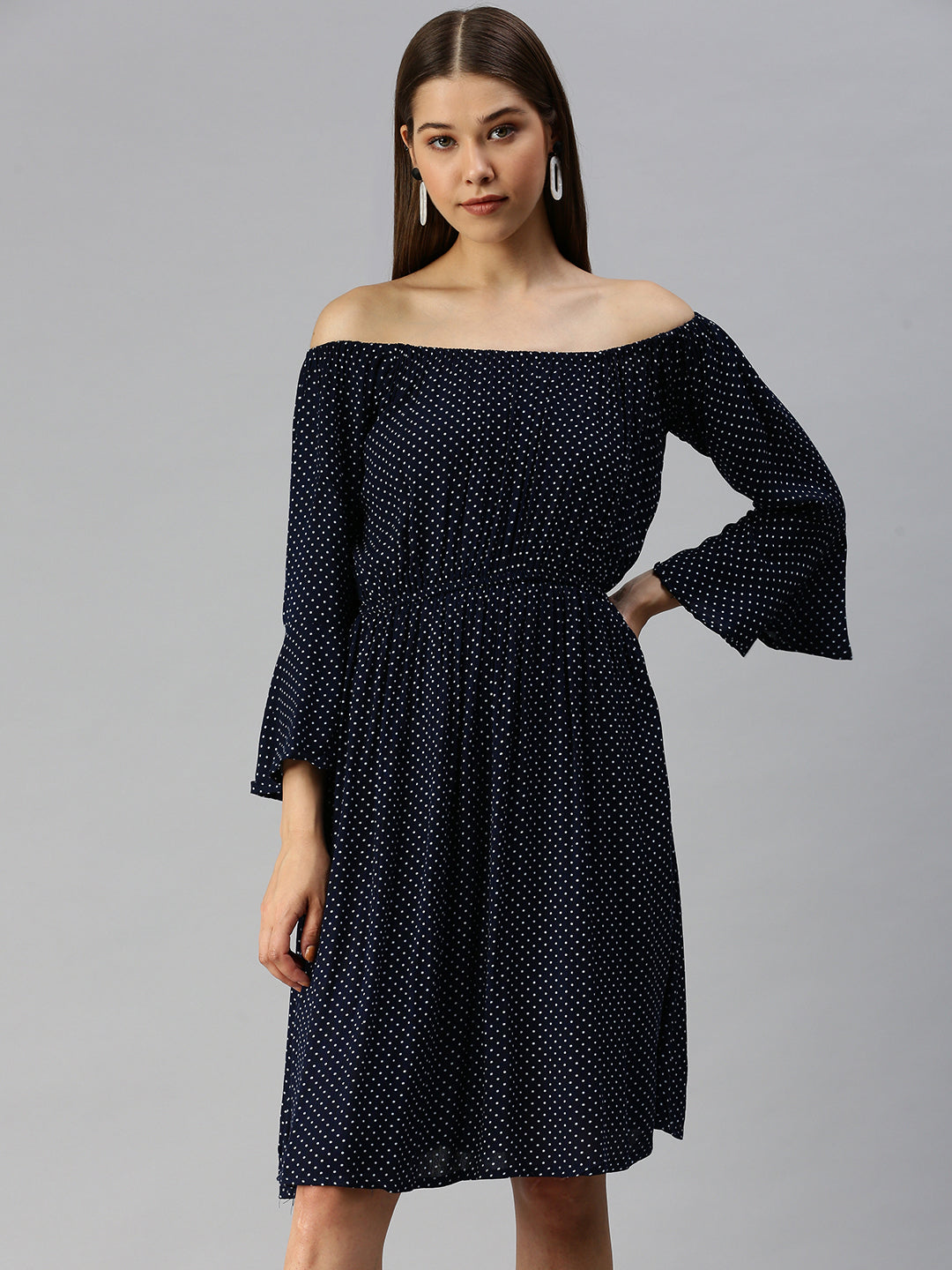 Women's Blue Printed Empire Dress