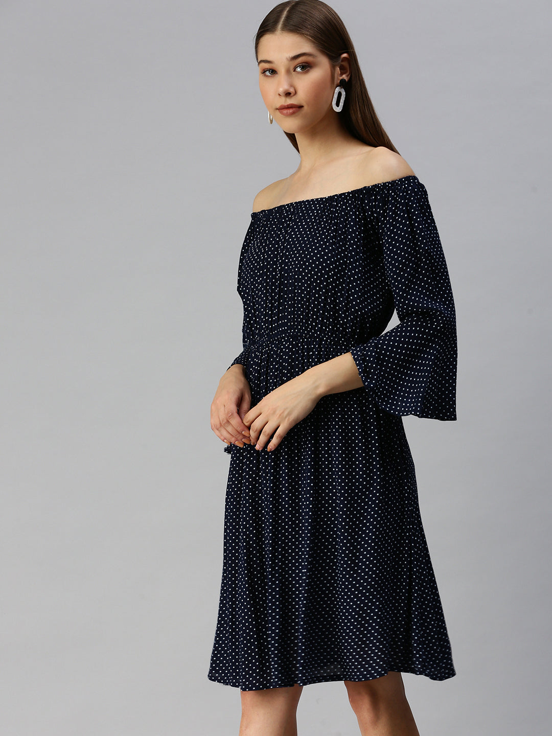 Women's Blue Printed Empire Dress