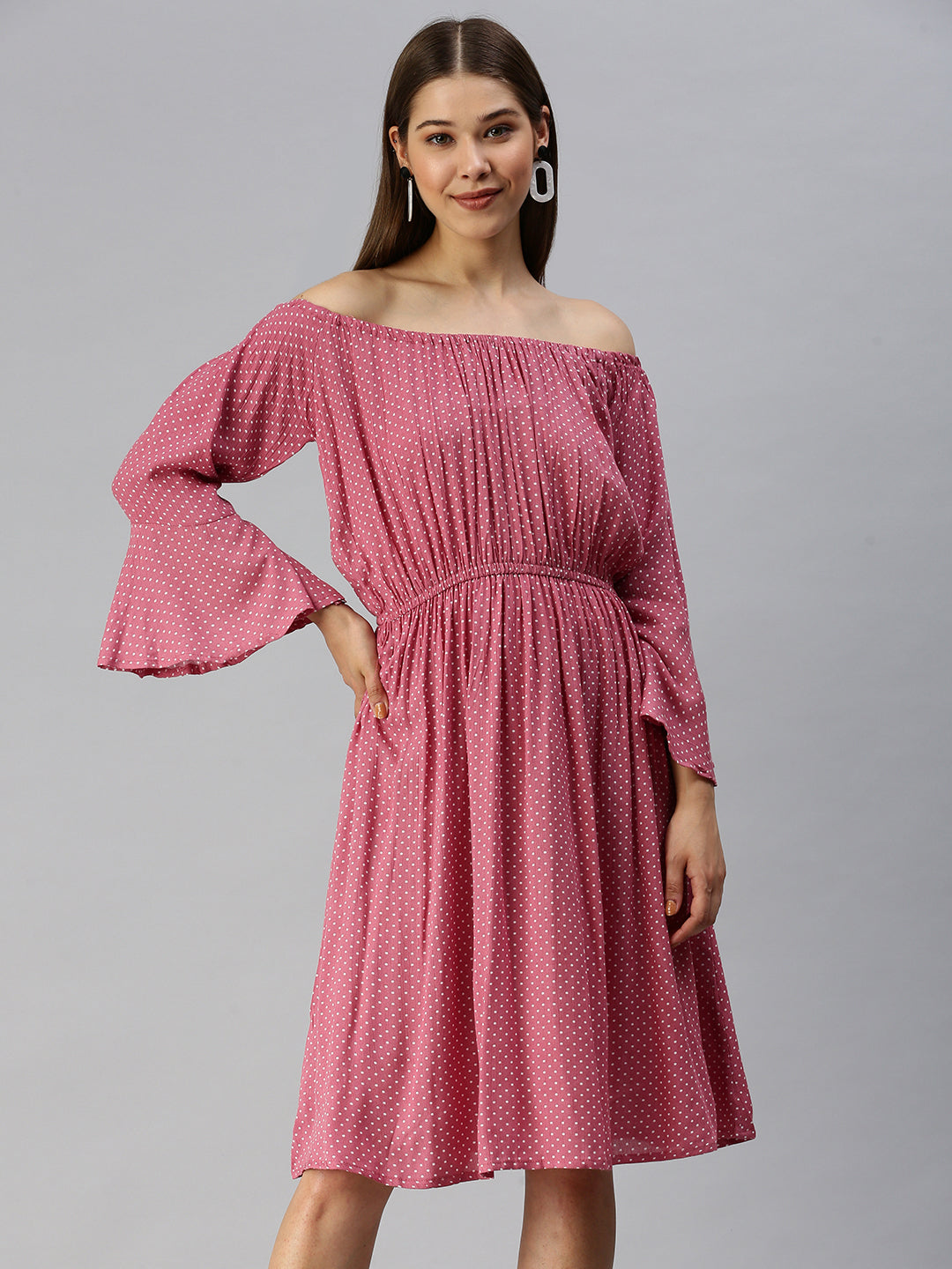 Women's Pink Printed Empire Dress