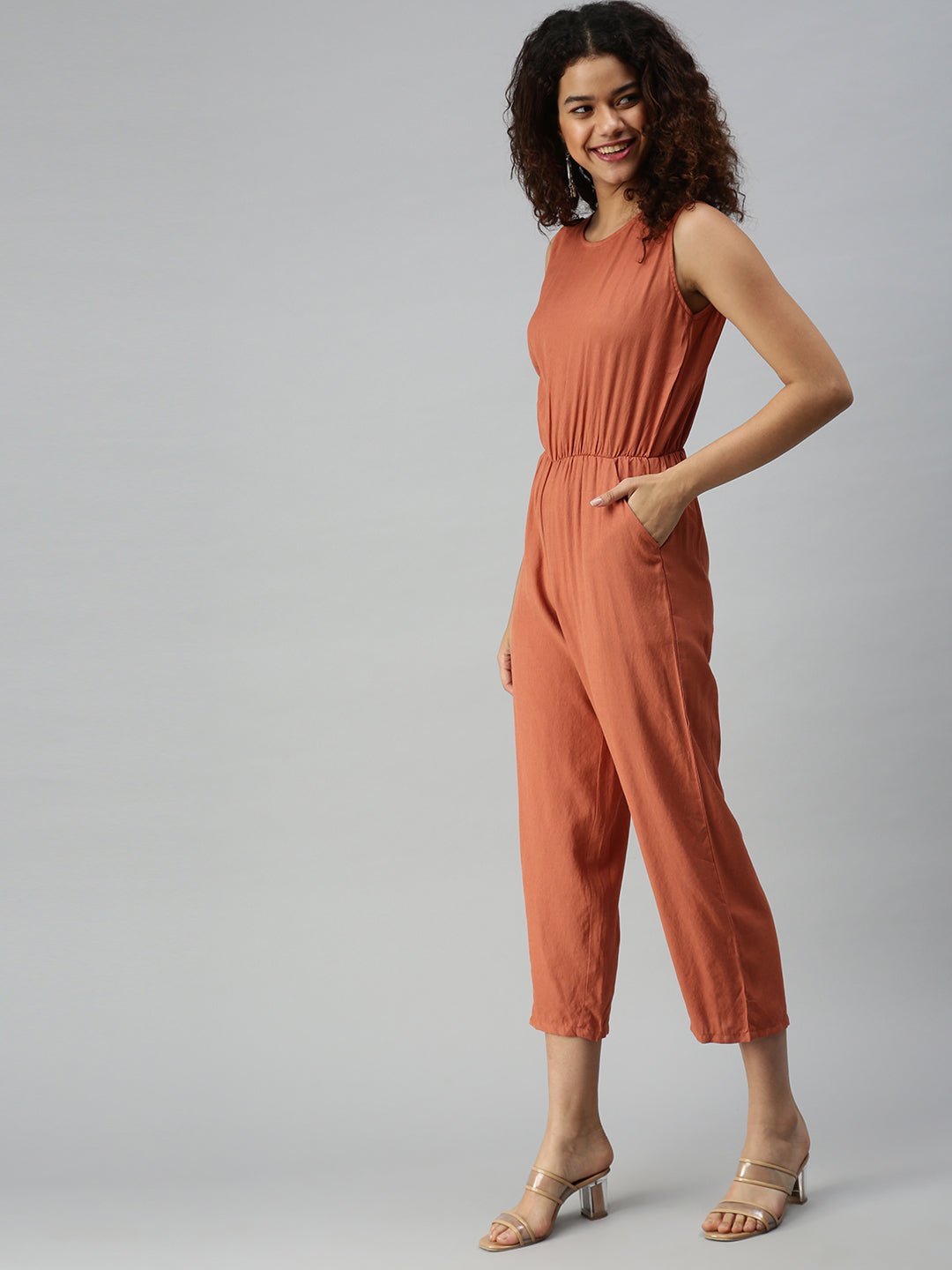 Women's Red Solid Jumpsuit