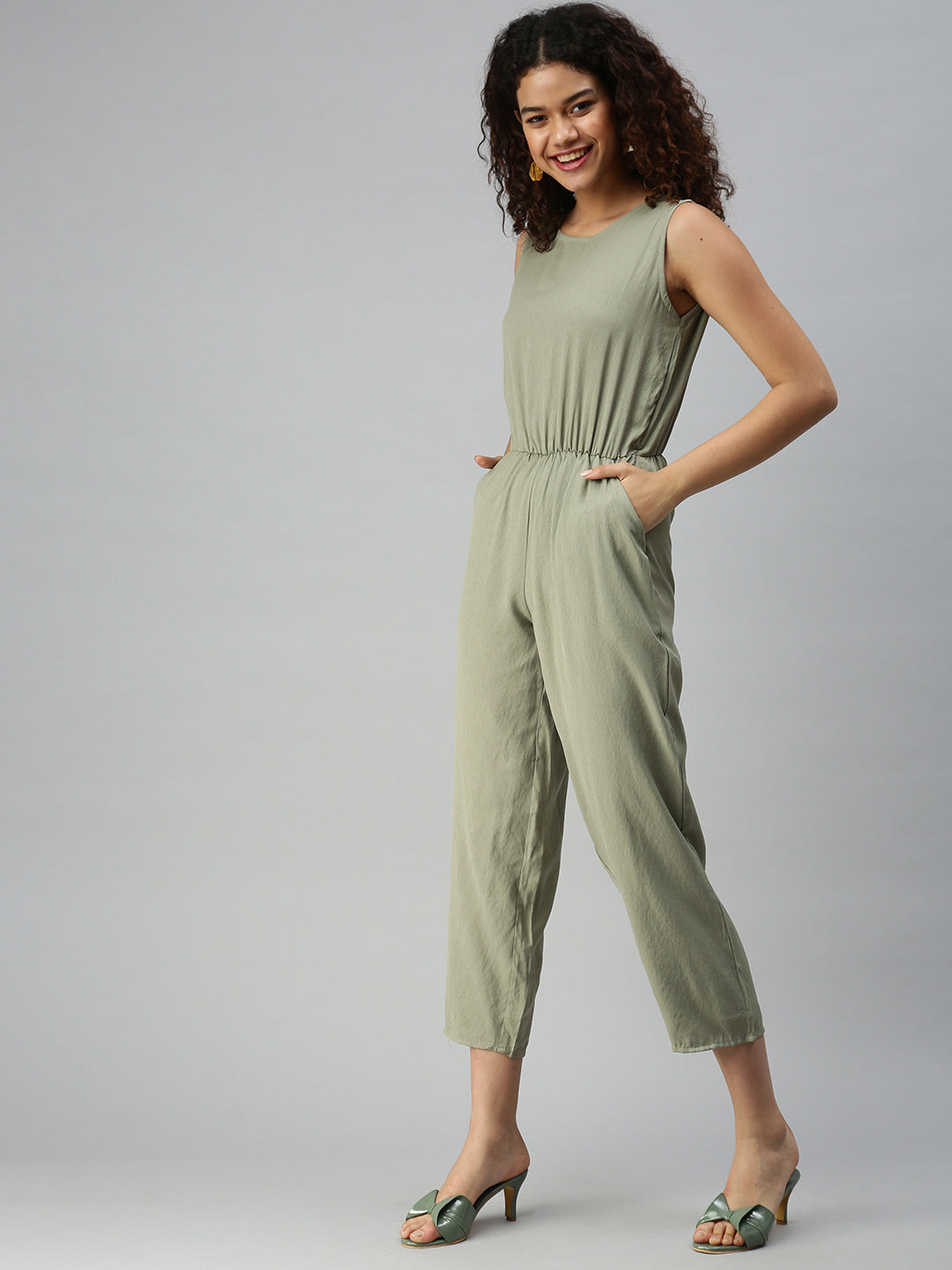 Women's Yellow Solid Jumpsuit