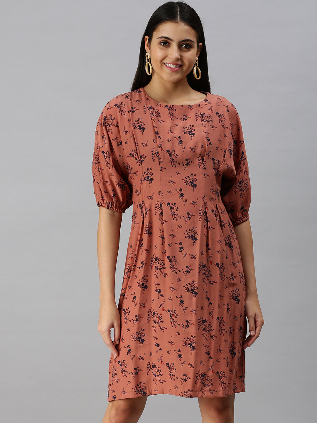 Women's A-Line Brown Printed Dress