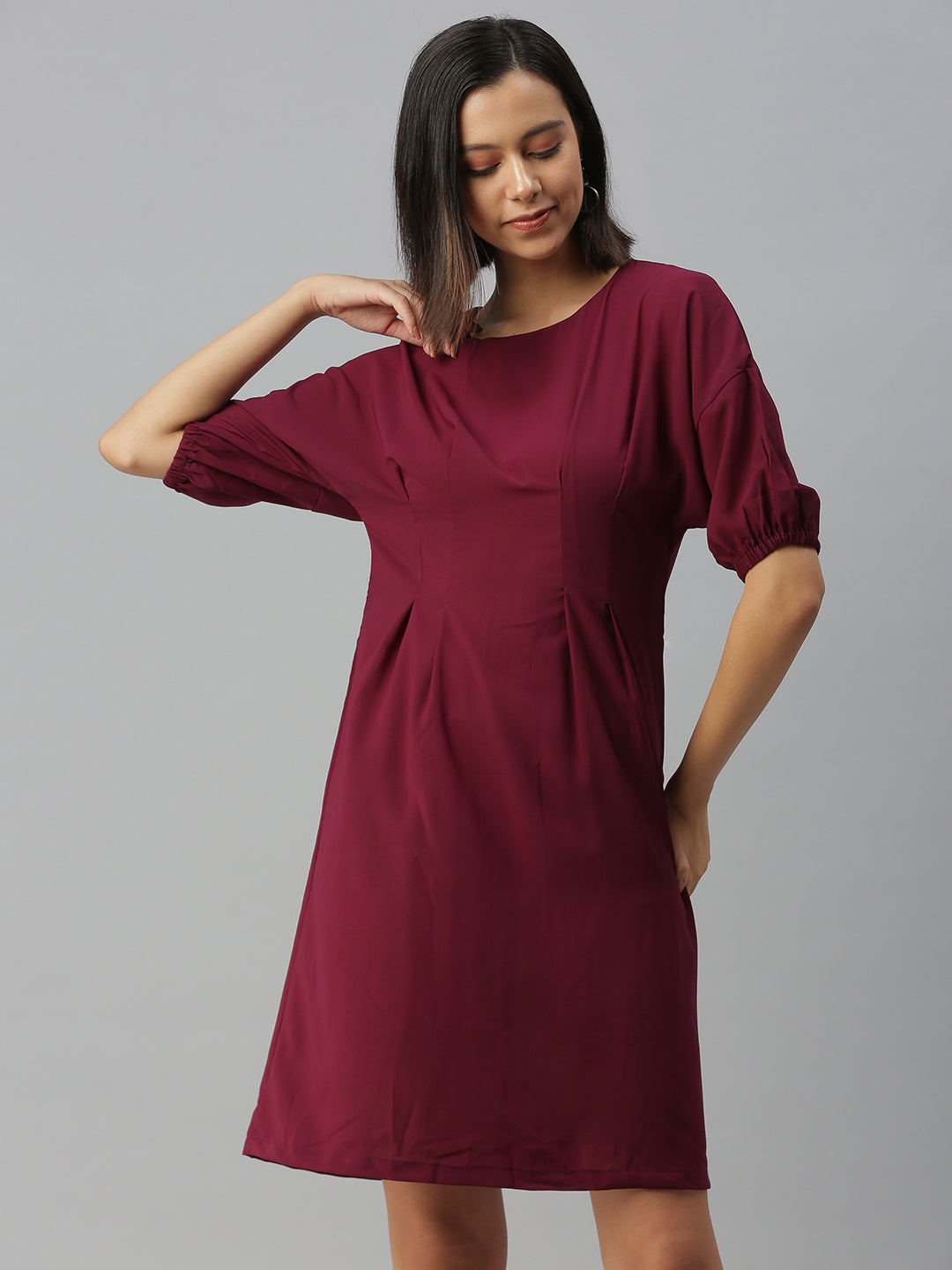 Women's Purple Solid A-Line Dress