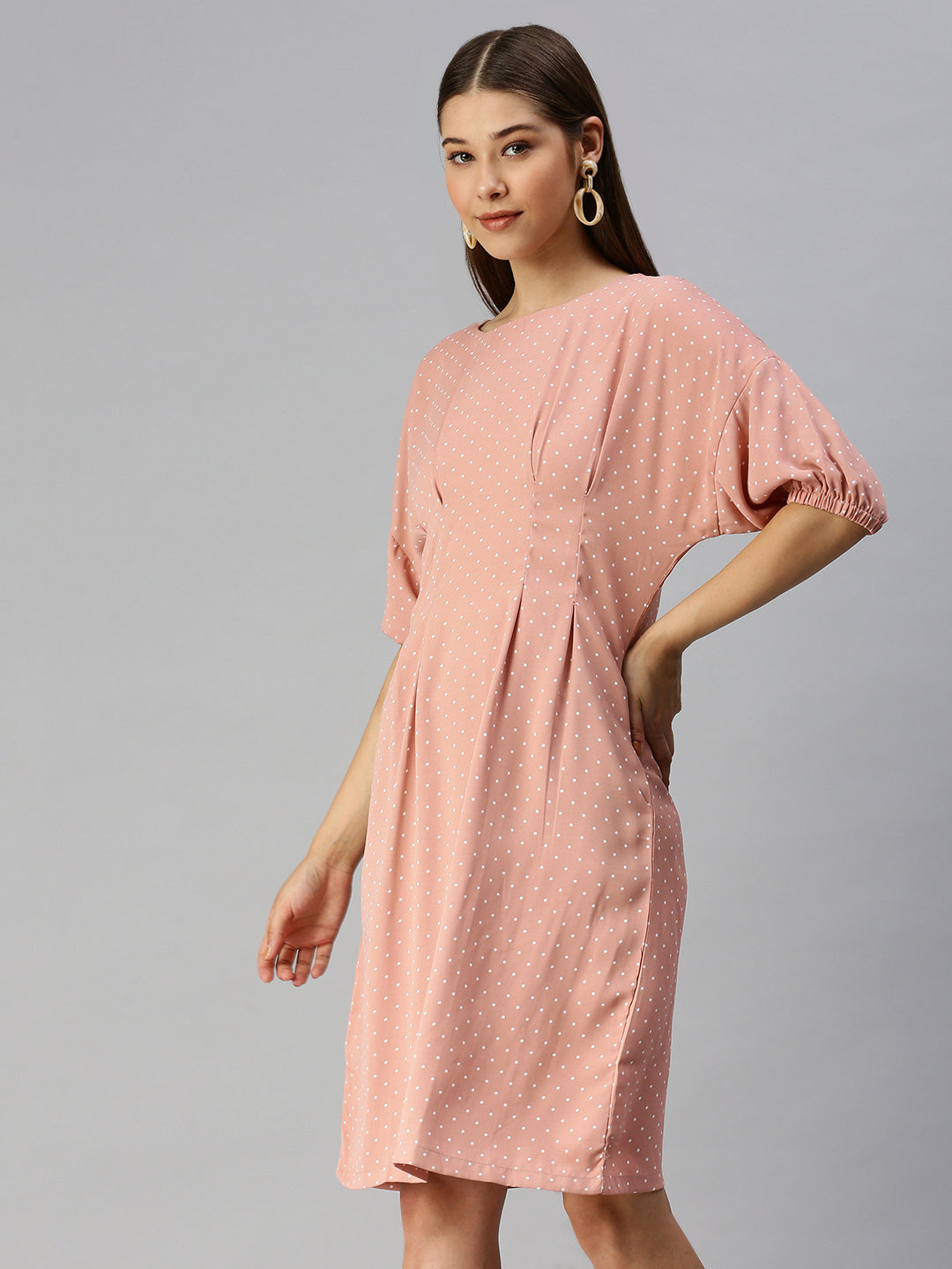 Women Peach Printed A-Line Dress