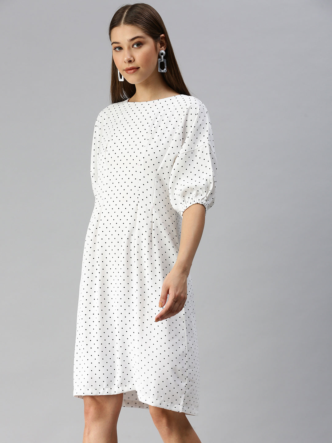 Women White Printed A-Line Dress