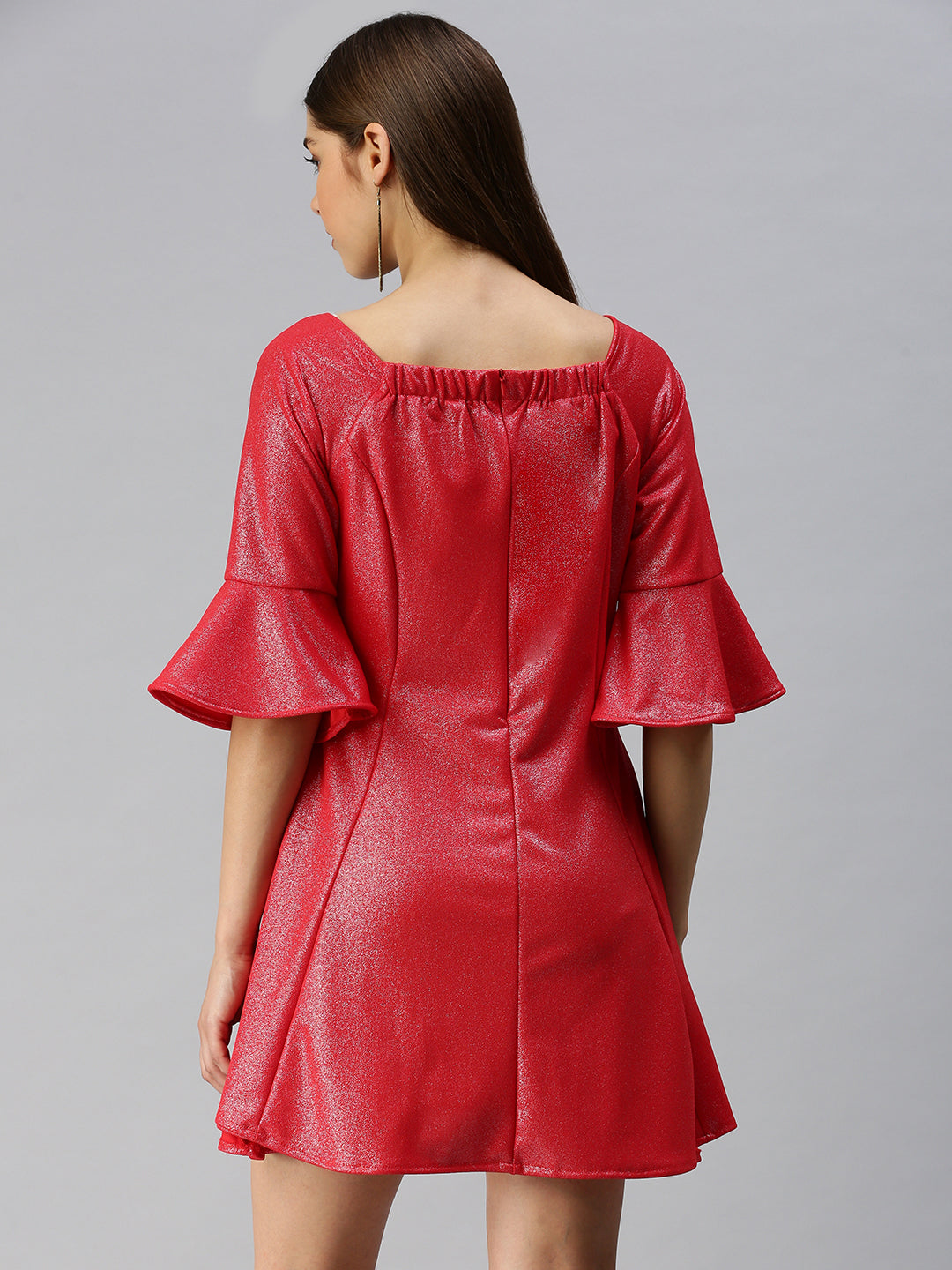 Women Red Solid Fit and Flare Dress