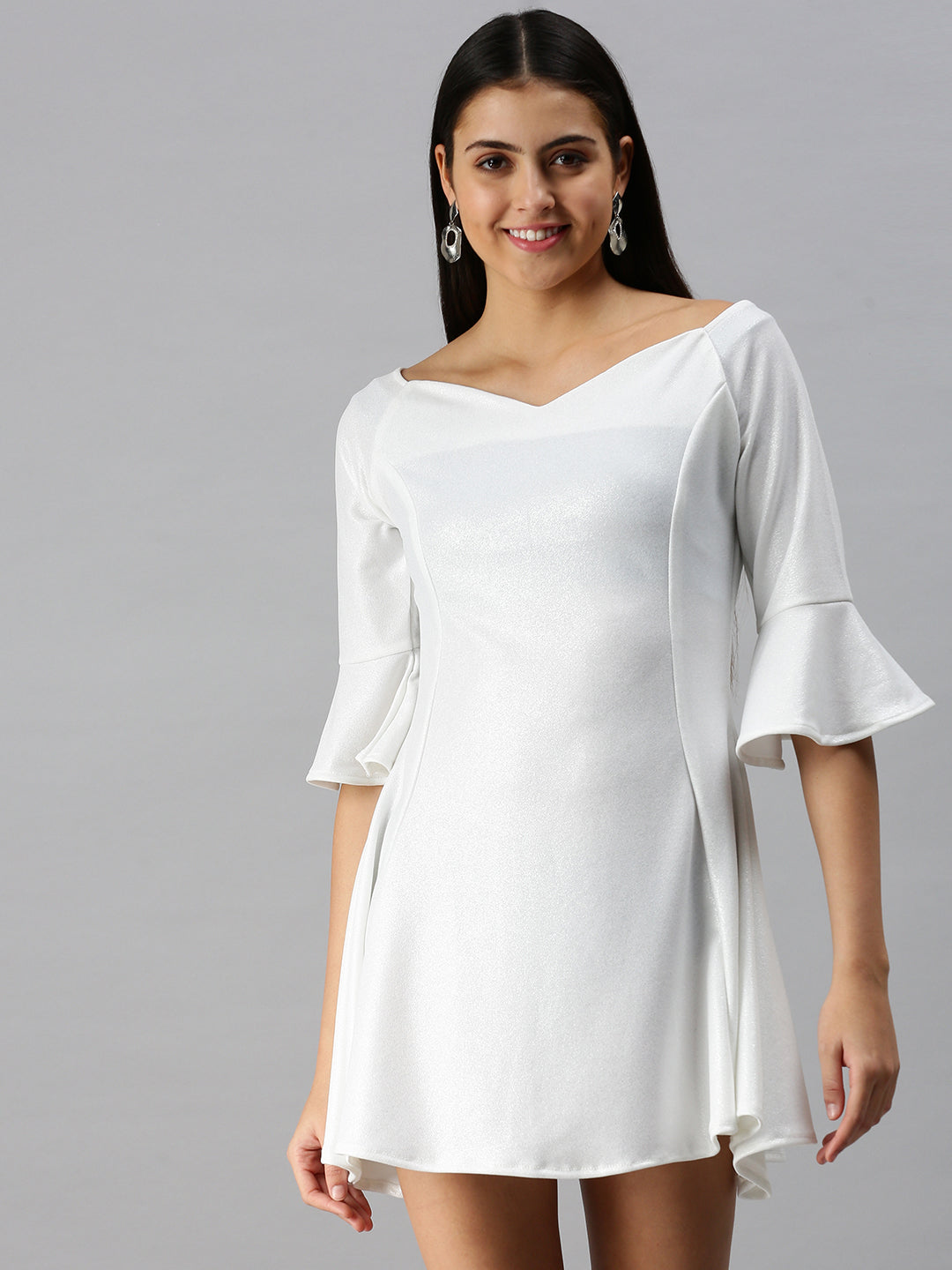Women's Fit and Flare White Solid Dress