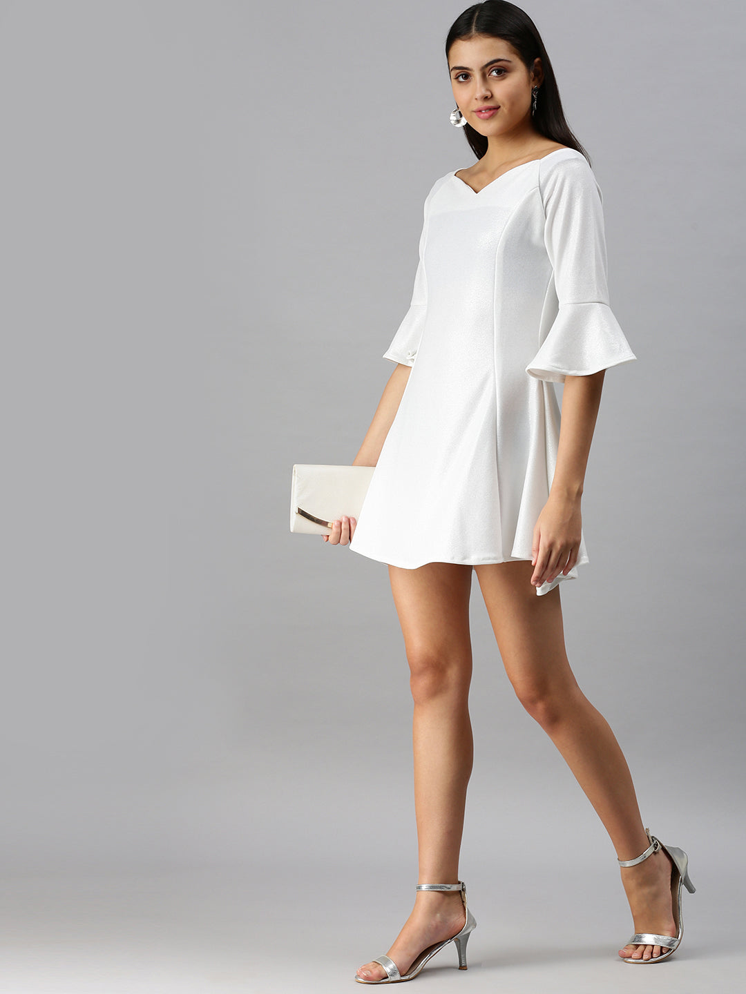 Women's Fit and Flare White Solid Dress