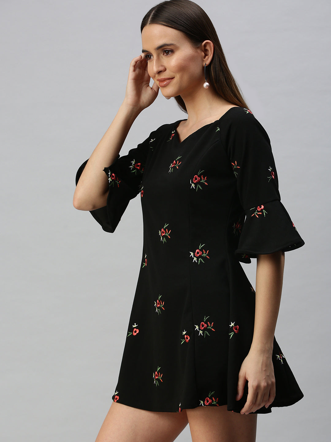 Women Black Solid Fit and Flare Dress