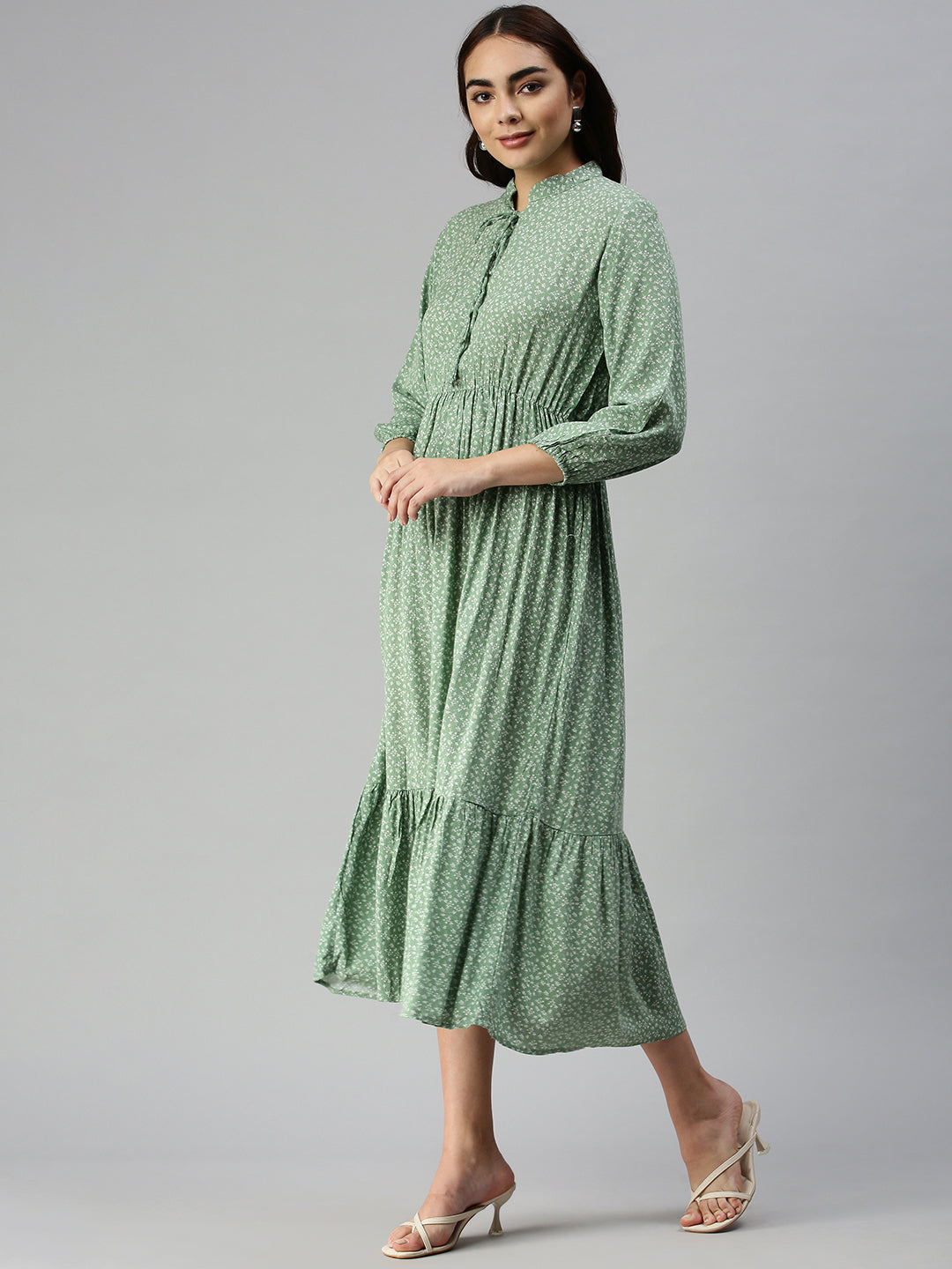 Women's Green Floral A-Line Dress