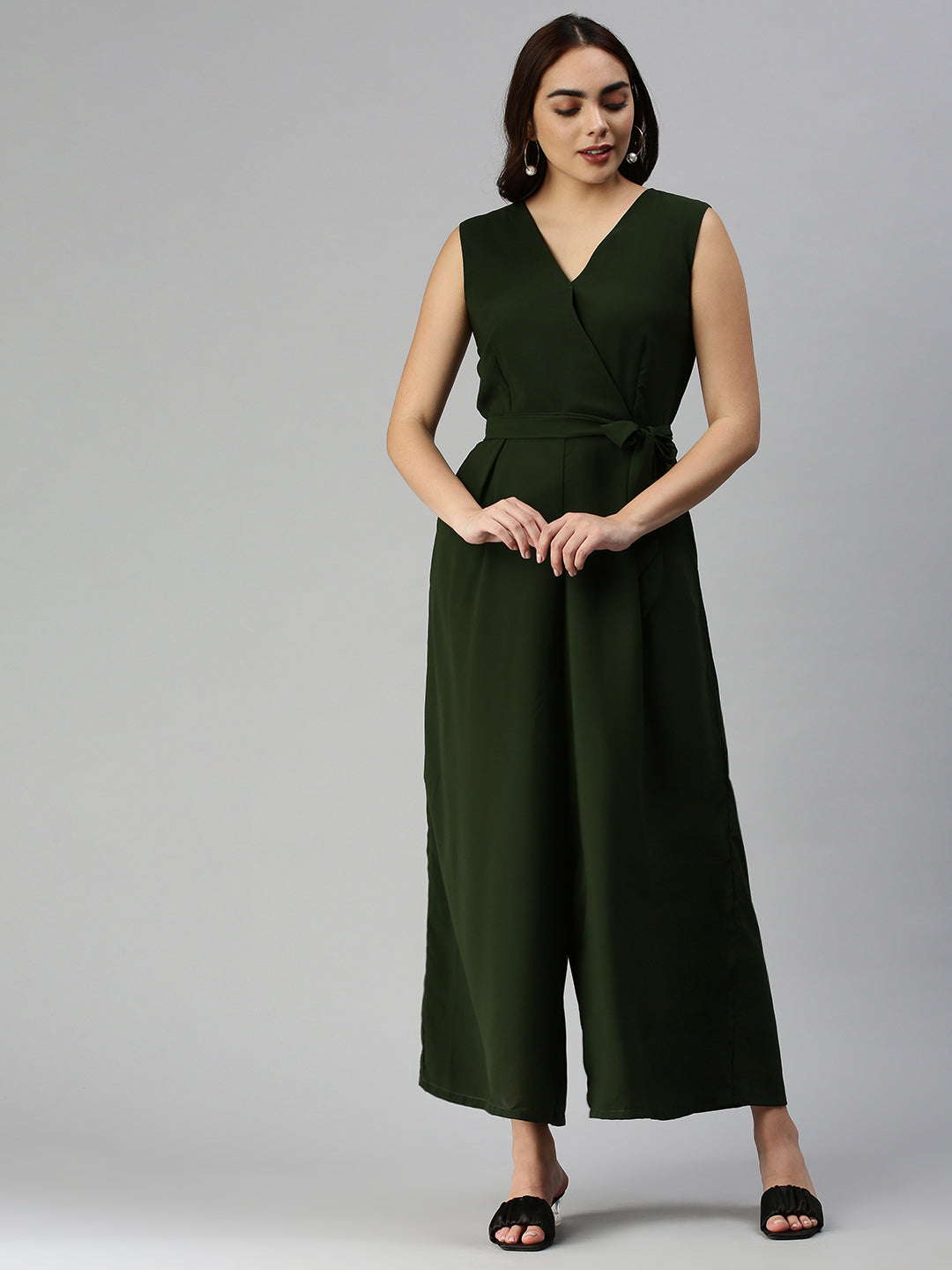 Women's Olive Solid Jumpsuit