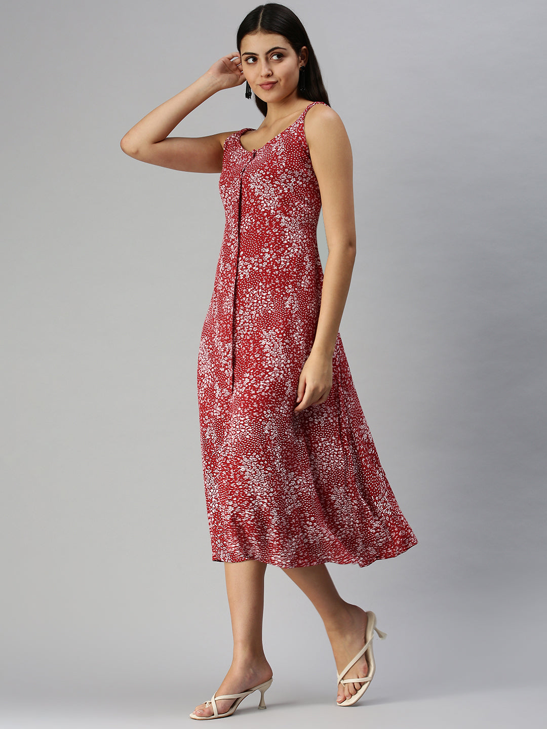 Women's Red Floral A-Line Dress