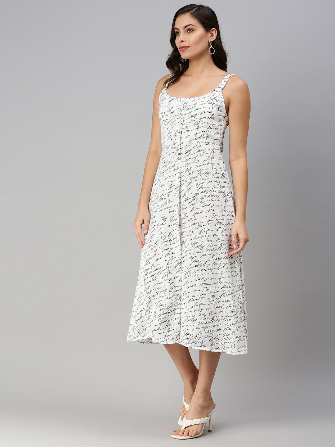 Women's Typography White Fit and Flare Dress