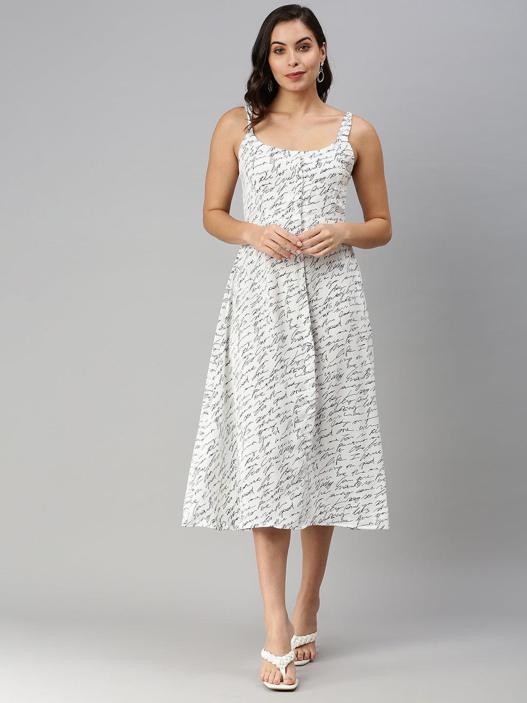 Women's Typography White Fit and Flare Dress