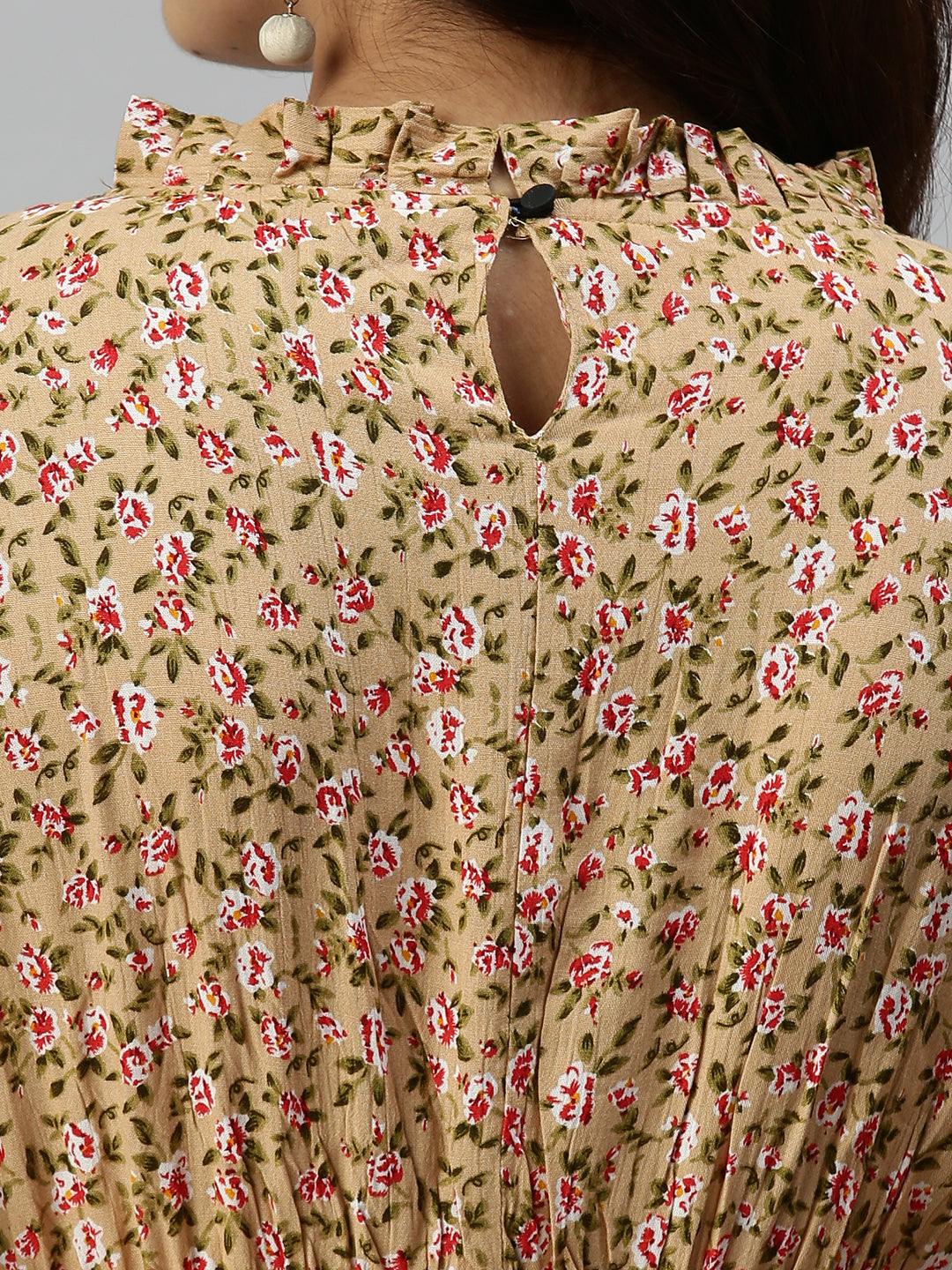 Women's Beige Floral A-Line Dress
